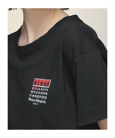Maison Margiela Blingo Short-sleeved Black Cotton T-shirt. Graphic On The Front, Fou In Black