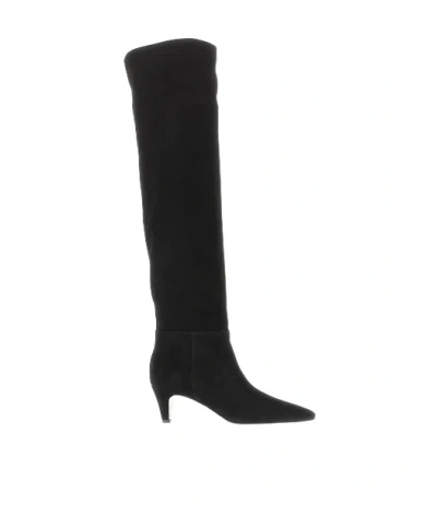 Gianvito Rossi Knee High Suede Boots With Kitten Heel In Black