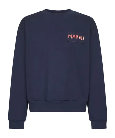 Marni Navy Logo Patch Sweatshirt In Blue