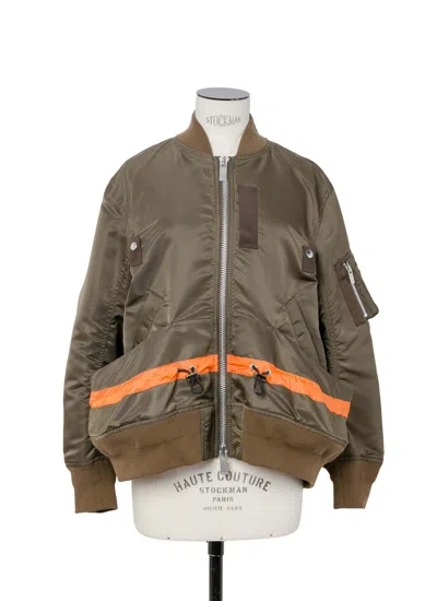 Sacai Short Jacket With Khaki Base And Orange Stripe Detail In Gray