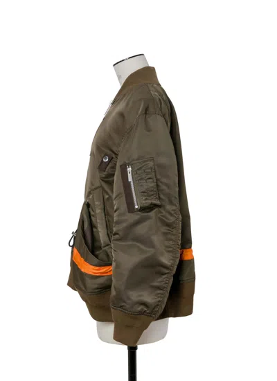 Sacai Short Jacket With Khaki Base And Orange Stripe Detail In Gray