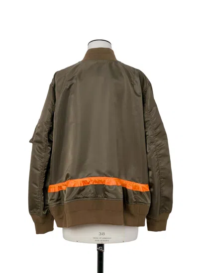 Sacai Short Jacket With Khaki Base And Orange Stripe Detail In Gray
