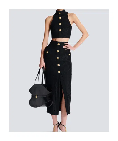 Balmain Jacquard-pattern Skirt In Black