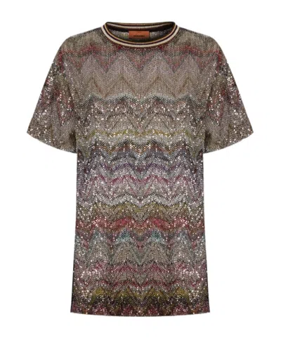 Missoni Short Sleeve T-shirt With Zigzag And Sequins In Multi
