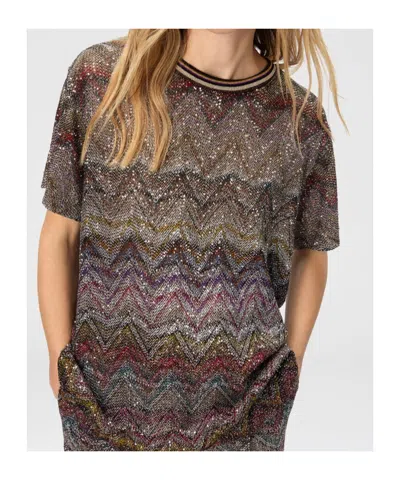 Missoni Short Sleeve T-shirt With Zigzag And Sequins In Multi