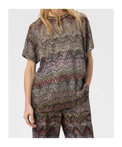Missoni Short Sleeve T-shirt With Zigzag And Sequins In Multi