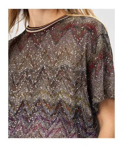 Missoni Short Sleeve T-shirt With Zigzag And Sequins In Multi