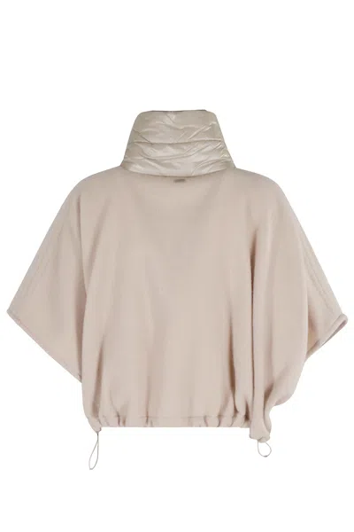 Herno Resort Poncho In Wool And Cashemre With Ultralight Nylon Details In White