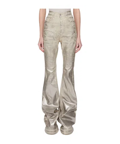 Rick Owens Drkshdw Womens Palladium Bolan Bootcut Metallic Cotton-blend Trousers In Gray