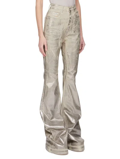 Rick Owens Drkshdw Womens Palladium Bolan Bootcut Metallic Cotton-blend Trousers In Gray