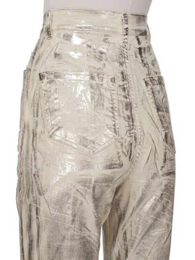Rick Owens Drkshdw Womens Palladium Bolan Bootcut Metallic Cotton-blend Trousers In Gray
