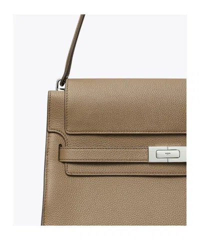 Tory Burch Lee Radziwill Pebble Leather Large Shoulder Bag In Brown