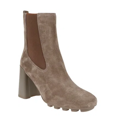Hogan Suede Block Heel Ankle Boots With Elastic Panels In Brown