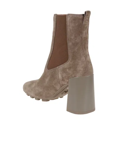 Hogan Suede Block Heel Ankle Boots With Elastic Panels In Brown