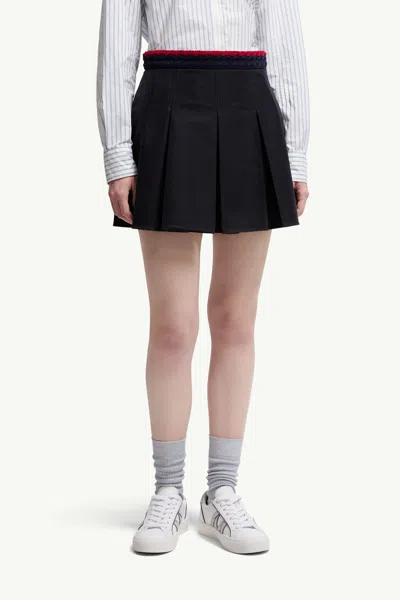 Moncler Pleated Cotton Stretch Gabardine Miniskirt In Blue