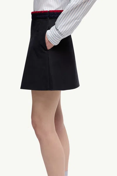 Moncler Pleated Cotton Stretch Gabardine Miniskirt In Blue