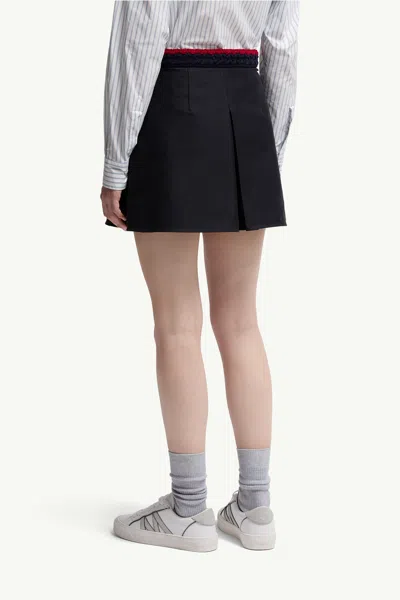 Moncler Pleated Cotton Stretch Gabardine Miniskirt In Blue
