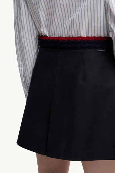 Moncler Pleated Cotton Stretch Gabardine Miniskirt In Blue