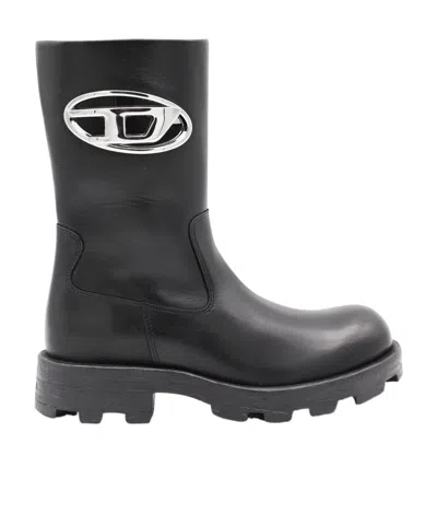 Diesel D-hammer-biker Boots In Shiny Leather In Black