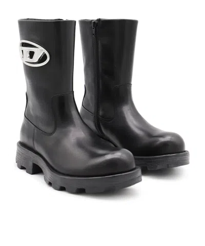 Diesel D-hammer-biker Boots In Shiny Leather In Black
