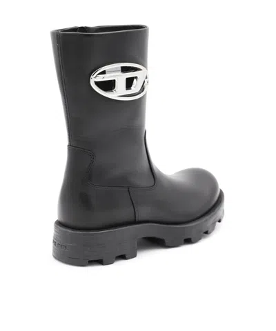 Diesel D-hammer-biker Boots In Shiny Leather In Black