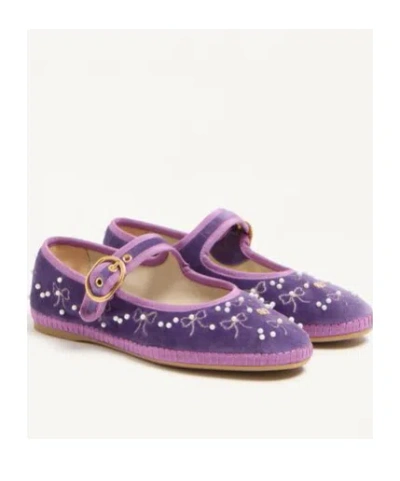 Valentino Endouce Bow Velvet Mary Jane Ballerina Flats In Purple