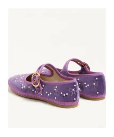 Valentino Endouce Bow Velvet Mary Jane Ballerina Flats In Purple