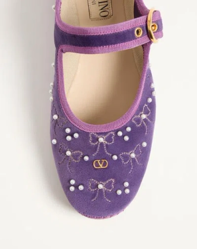Valentino Endouce Bow Velvet Mary Jane Ballerina Flats In Purple