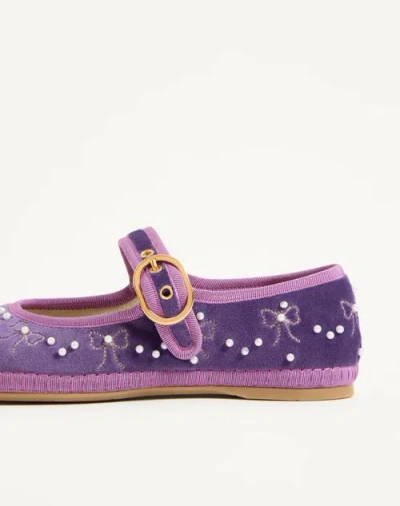 Valentino Endouce Bow Velvet Mary Jane Ballerina Flats In Purple