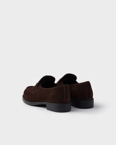 Prada Suede Loafers With Chunky Heel And Round Toe In Brown