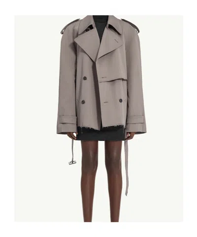 Mm6 Maison Margiela Stretch Cotton Trench Coat With Belted Waist In Gray