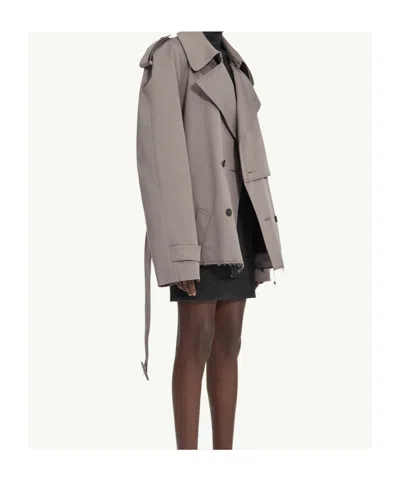 Mm6 Maison Margiela Stretch Cotton Trench Coat With Belted Waist In Gray