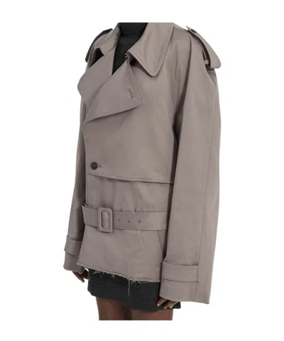 Mm6 Maison Margiela Stretch Cotton Trench Coat With Belted Waist In Gray