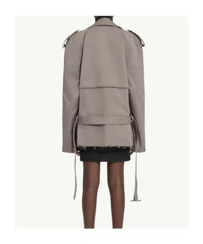Mm6 Maison Margiela Stretch Cotton Trench Coat With Belted Waist In Gray