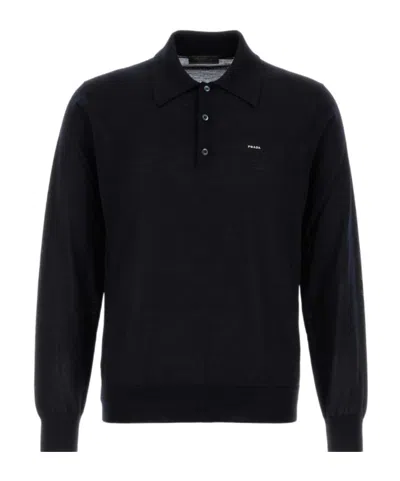 Prada Midnight Blue Wool Polo Shirt In Blue