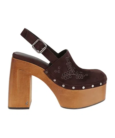 Jimmy Choo Alida 135 Embroidered Studded Suede Platform Clogs In Brown