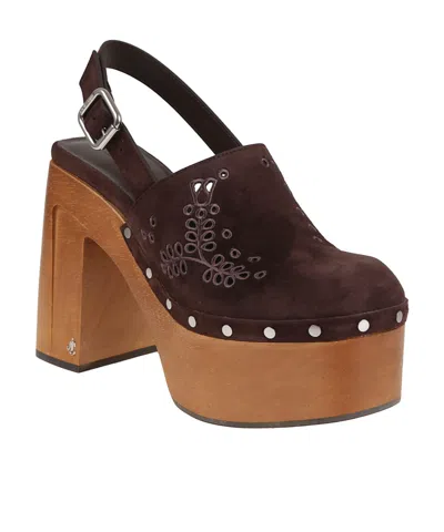 Jimmy Choo Alida 135 Embroidered Studded Suede Platform Clogs In Brown