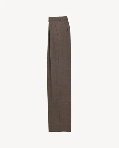 Saint Laurent Wide-leg Pants In Herringbone Wool In Brown