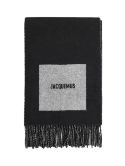 Jacquemus Square Fringe Rectangular Scarf In Black