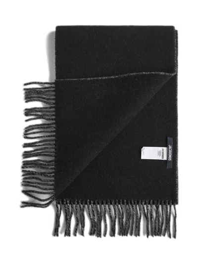Jacquemus Square Fringe Rectangular Scarf In Black