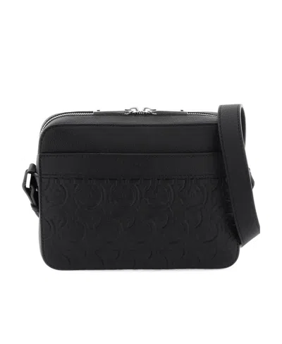 Ferragamo Logo Embossed Shoulder Bag In Black