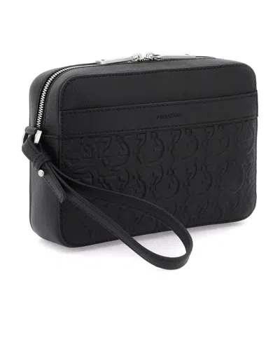 Ferragamo Logo Embossed Shoulder Bag In Black