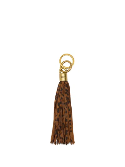 Isabel Marant Leopard-print Keyring With Tassel In Gray