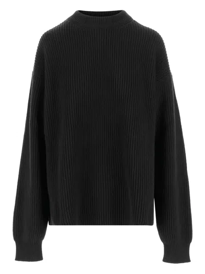Jil Sander Wool Crew Neck Sweater With Asymmetric Detail In Black