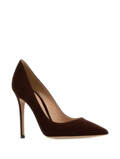 Gianvito Rossi Suede Pointed Toe Pumps In Brown