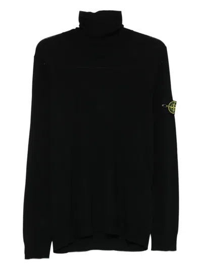 Stone Island Ribbed Wool Turtleneck Sweater Clothing In Black