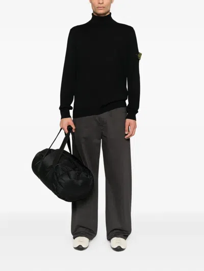 Stone Island Ribbed Wool Turtleneck Sweater Clothing In Black