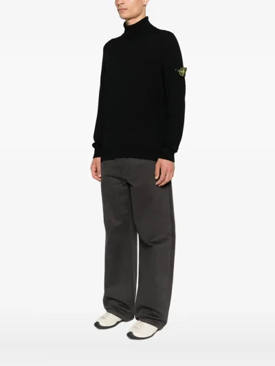 Stone Island Ribbed Wool Turtleneck Sweater Clothing In Black