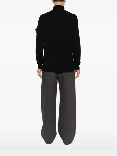 Stone Island Ribbed Wool Turtleneck Sweater Clothing In Black