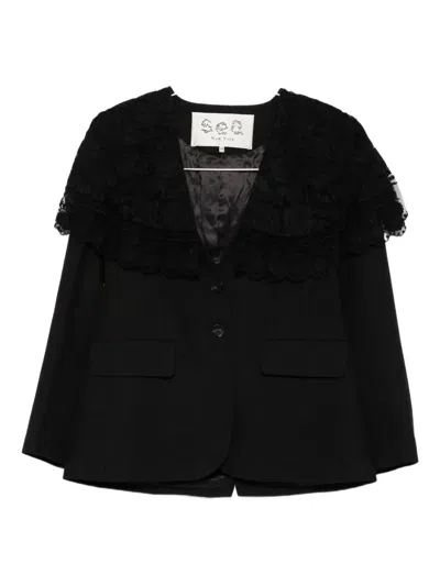 蕾丝边饰细条纹夹克